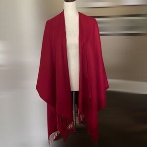 Beautiful Autumn Red Cape Fringe Hem One Size